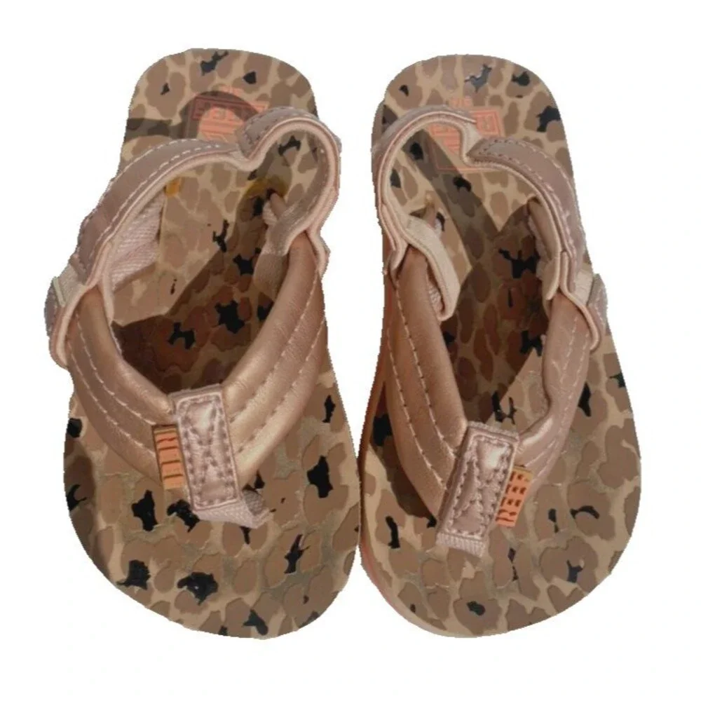 REEF Little Ahi Baby Girls Beach Pool Flip Flop Sandals w/ Strap Toddler Sz 3/4